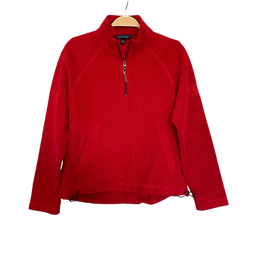 Vintage 90s American Eagle Outfitters Fleece Pullover L Red 1/4 Zip Made Korea